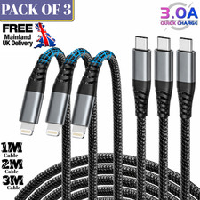 Heavy Duty Braided Long USB Fast Charger Cable Lead For iPhone 14 13 12 11 X 7 8