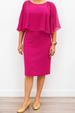 Badgley Mischka Pink Chiffon Cape Overlay Sheath Cocktail Dress Elegant Size 8