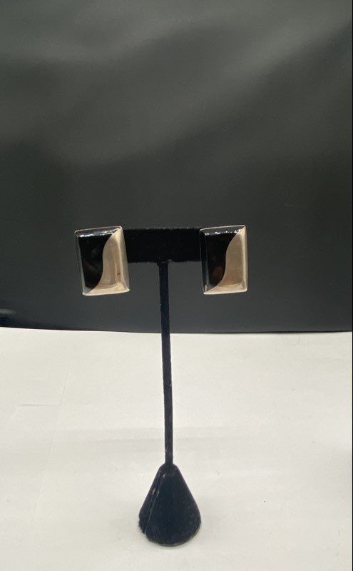 Sterling Silver Black Rectangular Stud Earrings 1… - image 2