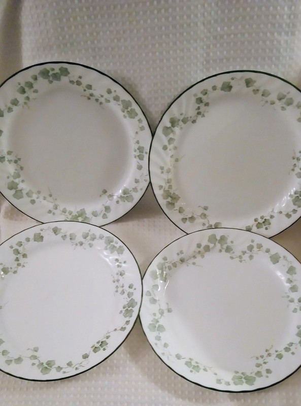 Set of 4 Corelle Callaway Ivy Swirl Dinner Plates 10 1/4" Green & White