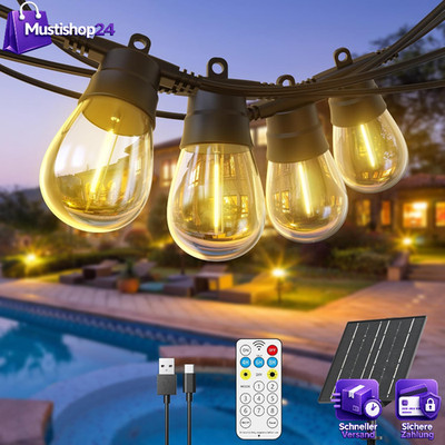Lichterkette Außen Solar 10+1 LED 11,3M Dimmbar 8 Modi mit Fernbedienung Garten