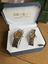 GENEVA HIS AND HERS GOLD SILVER WATCH CLASSIC COLLECTION NEW BATTERIES NICE