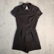 FOREVER 21 Playsuit Dress Small Black Babydoll Y2K Open Back Lace Wednesday Goth
