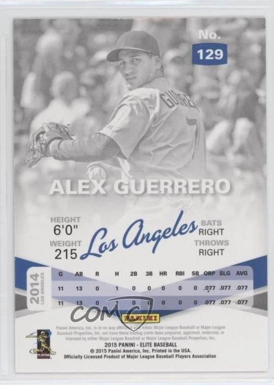 2015 Panini Elite 21st Century /199 Alex Guerrero #129 - Image 2 of 2