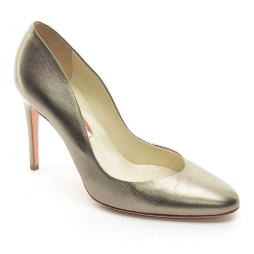 Ladies Rupert Sanderson Dress Pumps 38 / 7 Dark Gold Leather Heel Shoes Italy