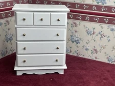 DOLLHOUSE MINIATURE WOODEN  WHITE 4 DRAWER Chest of Drawers  1:12 SCALE