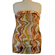 Wavy Hippie Retro Mini Dress with Removable Shoulder Straps Corseted Back NEW