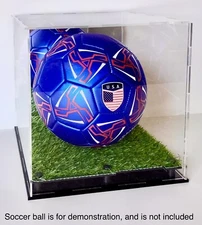 Full Size Soccer Ball Acrylic Display Case with Artificial Turf Grass & Mirror