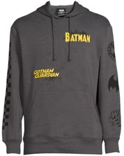 Men  s Sz S 34-36 Dc Comics Batman Graphic Gray Hoodie Sweatshirt Front Pocket