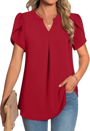 TAOHUADAO Womens Summer Dressy Chiffon Blouses Short Sleeve V Neck Tops