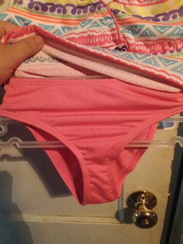 Girls Summer 2 Piece Neon Multi Color Bathing Suit swim suit Size M 7/8 UPF50+ - Picture 3 of 3