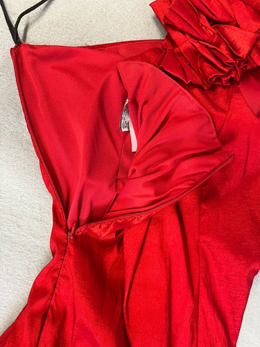 Vintage Daiana Red One Shoulder Bodycon Cocktail Mini Dress Sz L Made In USA Vtg - Picture 4 of 6