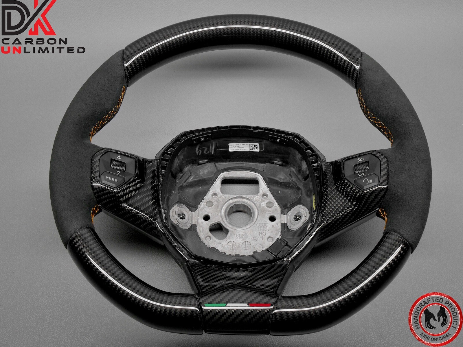 Lamborghini LP700 Aventador SVJ Alcantara Orange Stitch Carbon Steering Wheel v4
