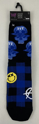 NEW ODD SOX Kaash Paige Trippy Skulls 777 Plaid Blue Graphic Print Size 8-12