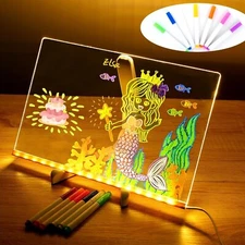 Acrylic Dry Erase LED Note Board with Colors,7 Marker Pen and Stand,11.8 X 7.9in