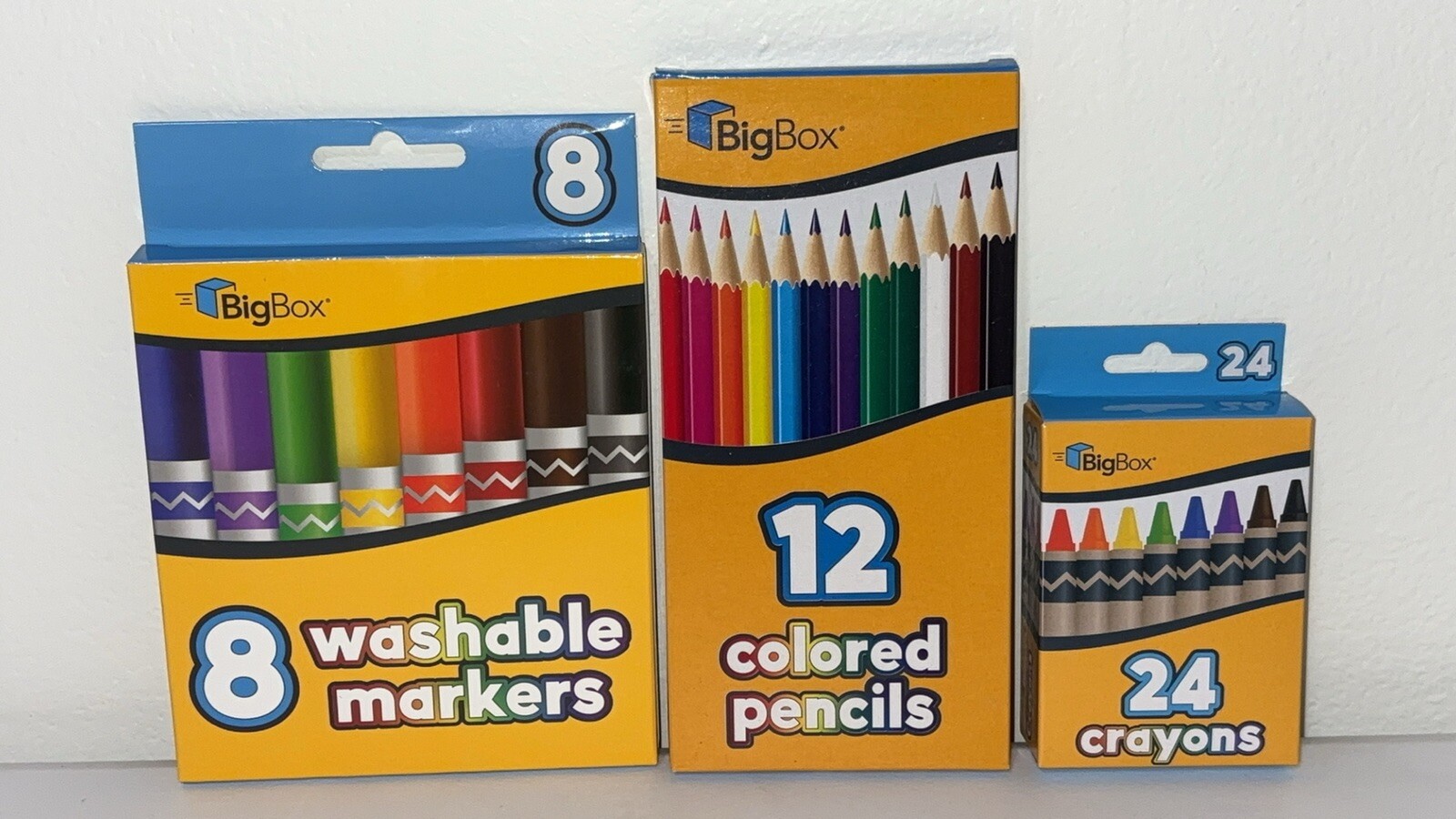 LOT of (3) Big Box - 8 Washable, 24 Colored Pencils, 12 Cray