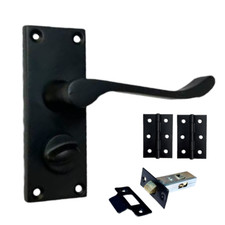Door Handles Privacy Victorian Scroll Matt Black Bathroom + Tub Latch & Hinges