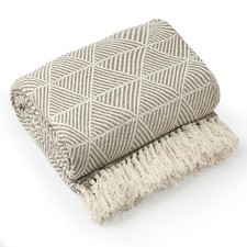 Throw Blanket for Sofas Couch Bed Runner Scandi Woven Soft Cotton Zahra