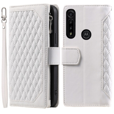 Rhombic Leather Wallet Case Zipper Flip Card Case For Moto G Power 6.4'' 2020