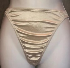 Vintage Victoria's Secret Second Skin Satin High Cut Thong Panty S NWOT Nude