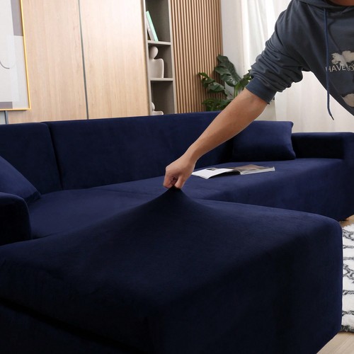 L-Shape Sofa Cover Velvet Stretch Slipcover,Seater Sectional Couch Protector - Picture 101 of 108