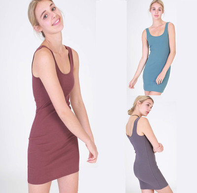 Women Basic Solid Scoop Neck Sleeveless Bodycon Cotton Rib Mini Dress Slip  Tank | eBay