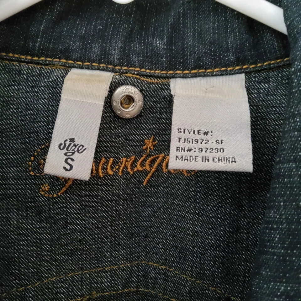 CHAQUETA VAQUERA Younique Azul Elástica Estilo Camionero Occidental Chaqueta Jean Talla Pequeña Foto 3 de 4