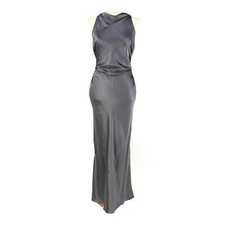 Reformation Casette Shale Gray Silk Dress 10 NEW Cowl Neck Satin Formal Midi