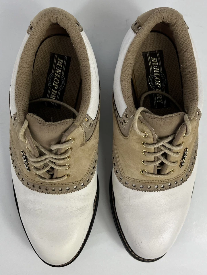 Men’s Dunlop Leather Uppers Classic Golf Shoes Size 8 US Beige White Lace Up - Image 4 of 4
