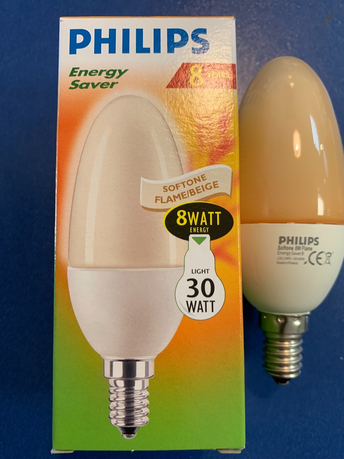 Philips Energy Softone Flame Energy Saving Lamp in Candle Shape E14 8W
