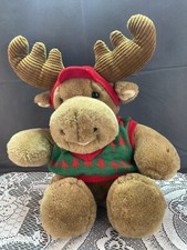 Vintage Christmas Moose Commonwealth 1991 Christmas Tree Sweater Plush
