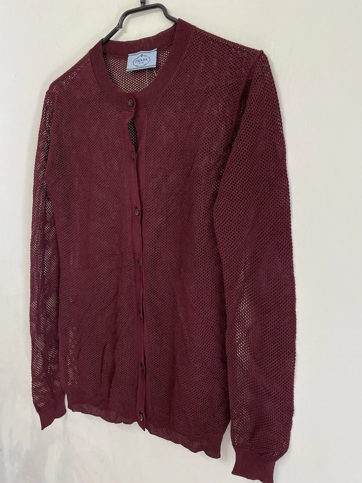 Cárdigan Prada Milano Puro Perforado 40 M/S Viscosa Suéter Chaqueta Borgoña Foto 3 de 4