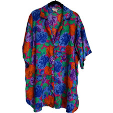 Vintage Victoria  s Secret Gold Label Colorful Floral Pajama Shirt Satin Large