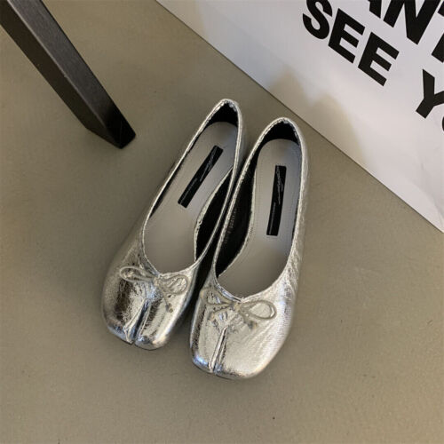 Damenschuhe Kunstleder neu geteilte Zehenpartie mittelhoher Absatz Ballerinas Fliege Größe - Bild 25 von 28