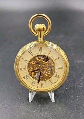 Large Majestron Gold Tone Skeleton Hunter Case 17j, 24s Pocket Watch
