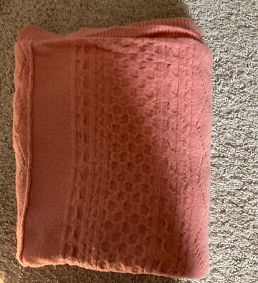 J.CREW KNIT THROW BLANKET 50 x 70'' WOOL BLEND PEACHY CORAL
