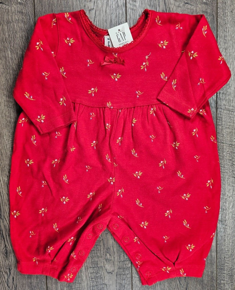 Baby Girl Clothes New Vintage Gap 3-6 Month Red Floral Outfit