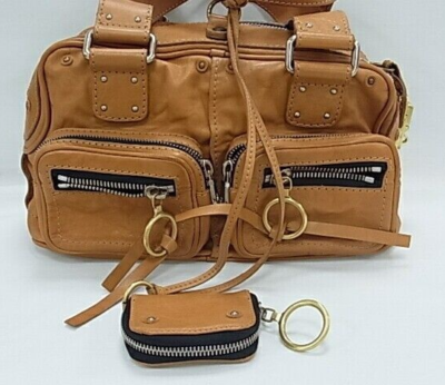 CHLOE Betty Leather Mini Boston Bag Handbag Camel Brown Used W 