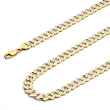 Wellingsale 14k Yellow Gold Solid 8mm Cuban Pave Chain Necklace