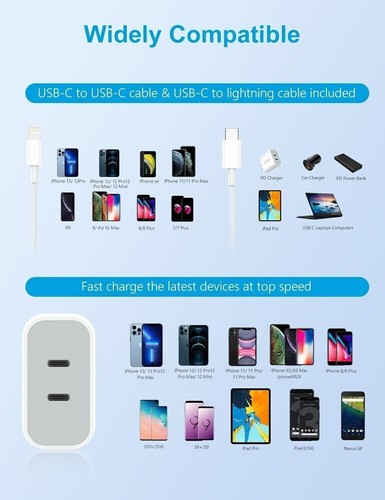 40W DUAL USB-C Type-C PD Fast Charging Wall Charger Power Adapter iPhone Samsung - Picture 4 of 16