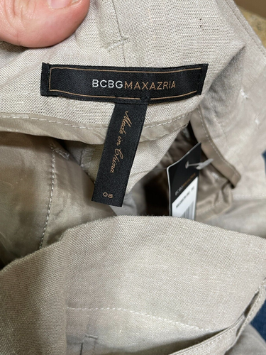BCBG Max Azria Pants Size 8 Natural Tan Straight Paper Bag Tie Waist Linen Blend - Picture 12 of 15