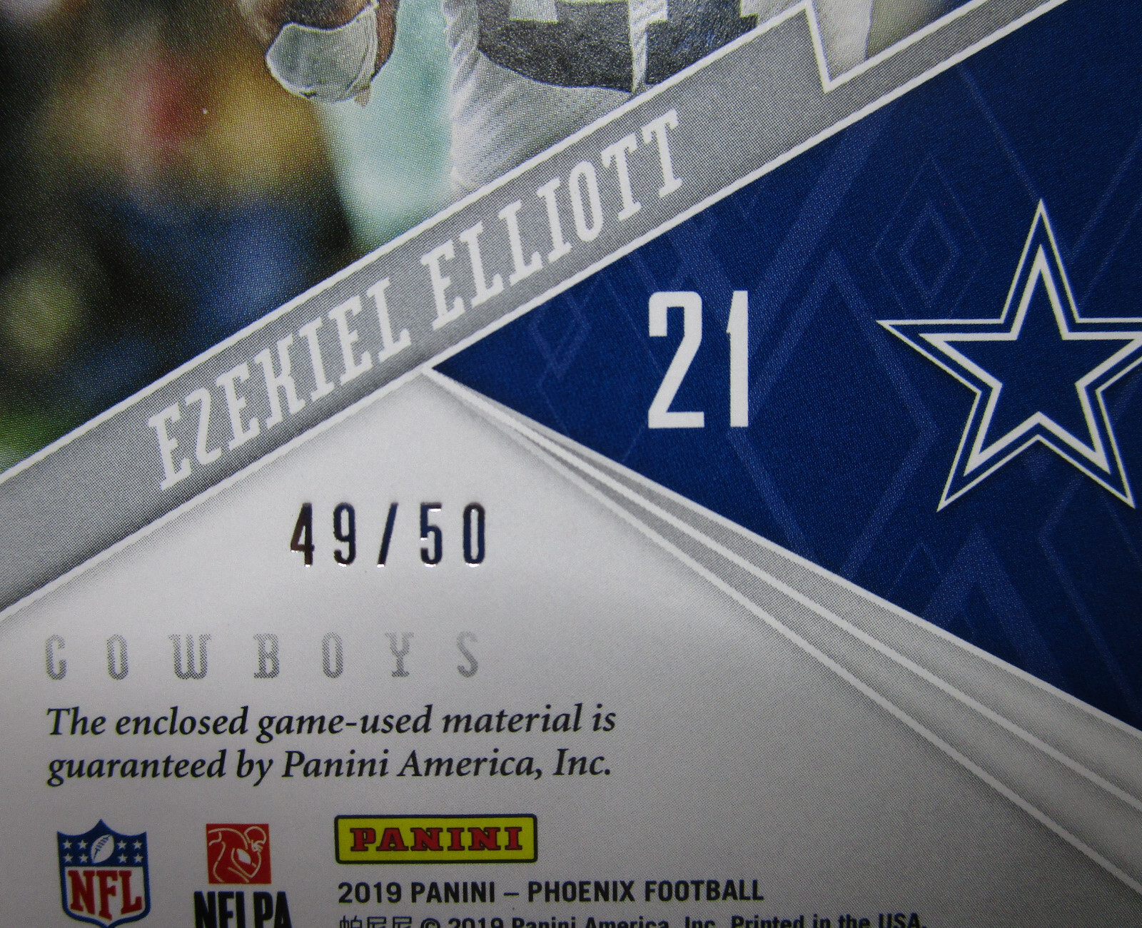 EZEKIEL ELLIOTT 2019 Phoenix Football VETERAN GAME USED JERSEY Card Ser. #49/50 view 3