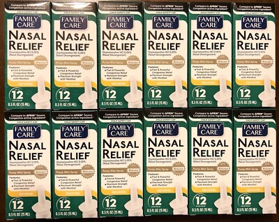 12 Pack of Family Care Nasal Relief Spray Severe Congestion Relief 0.5oz