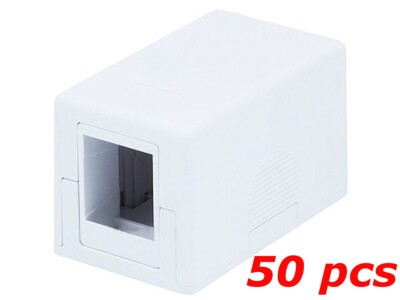 50 Pack - 1-Port Keystone Jack Surface Mount Box One Hole SMB Housing - White