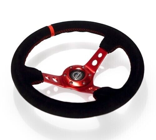 NRG 350mm Black Suede Red Stripe Steering Wheel W/3 Red Spokes RST