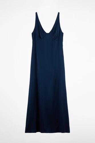ZARA LONG SILK NAVY DRESS SIZE M 2712/464/407 RRP259$
