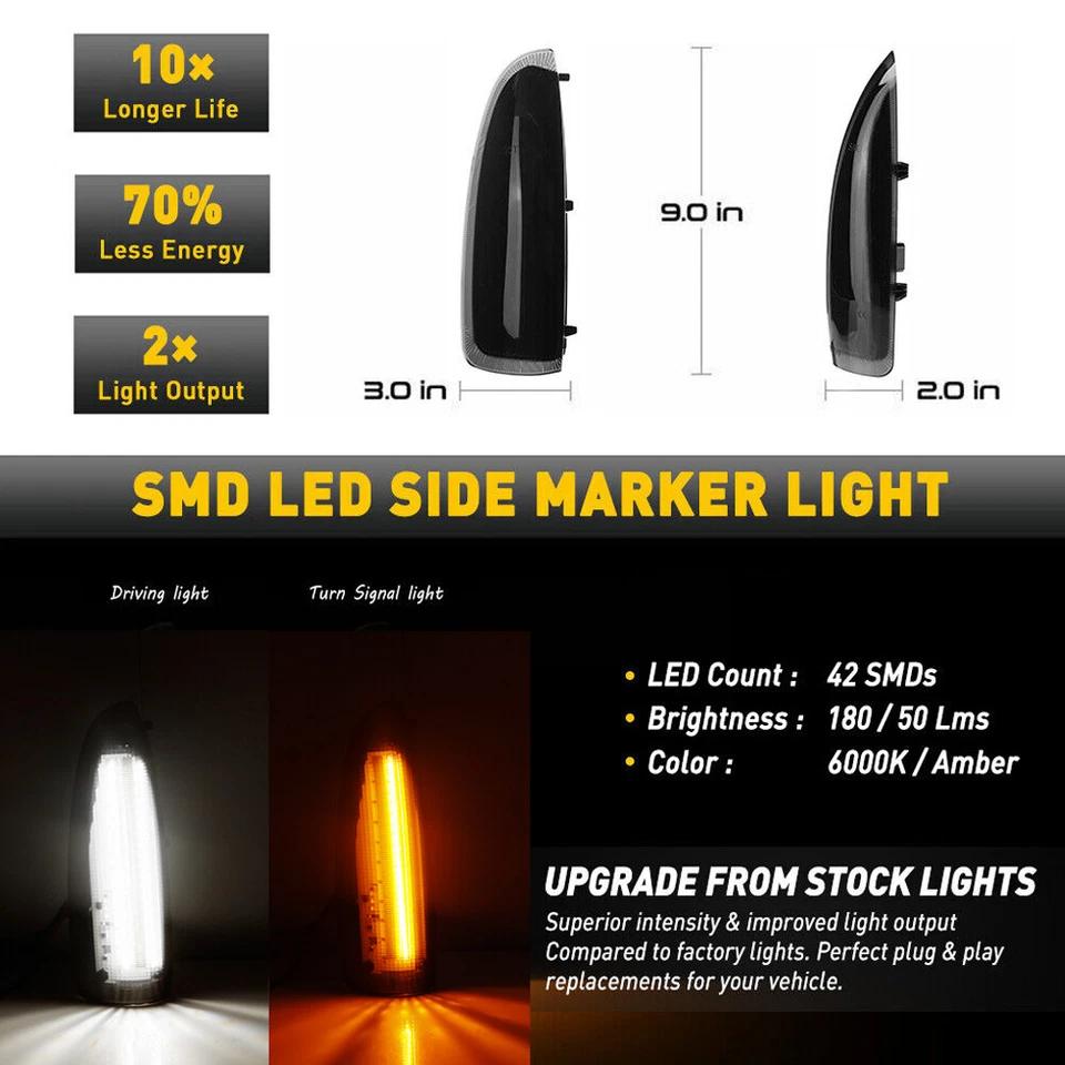 Lámpara de espejo lateral F250+F350+F450+F550 Super Duty 03-07 LED BLANCO/ÁMBAR + FUMO FORD Foto 4 de 4