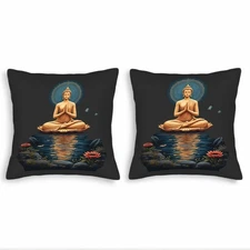 Serene Meditating Throw Pillow Covers 18x18in Set of 2 - Flower Design