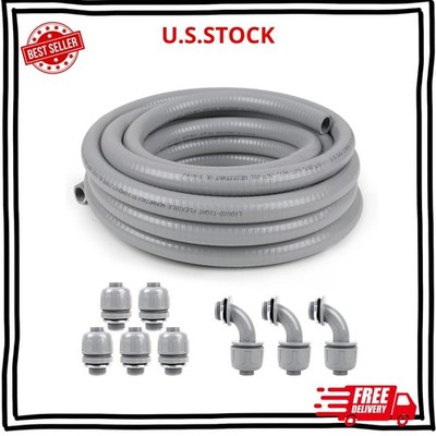 3/4'' 100ft Liquid-Tight Flexible Electrical Conduit Kit with 8 Connectors