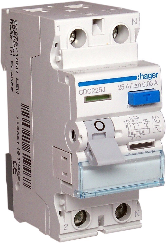 CDC225J 25A/30MA/AC DIFFERENTIAL SWITCH 25A 2P 2M 30MA AC 6KA